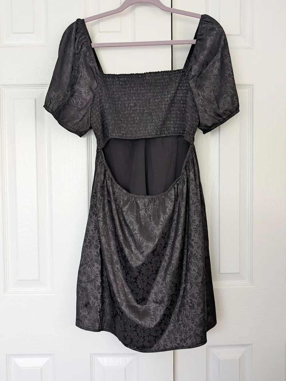 Altar'd State Black Floral Jacquard Puff Sleeve Mini Dress - Picture 6 of 6